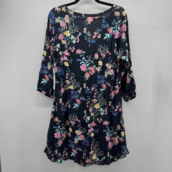 O’Neill Miki Henley Ball Pink Floral Print 3/4 Sleeve Cinch Waist Short Dress - Picture 2 of 10